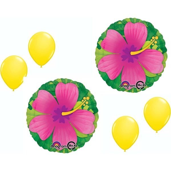 Hibiscus Pink Flower Tropical Hawaiian Luau Beach 2 18in. Party Mylar Balloon Latex Set, Loonballoon, Mfr#: B01FTXPDLI-hibiscus